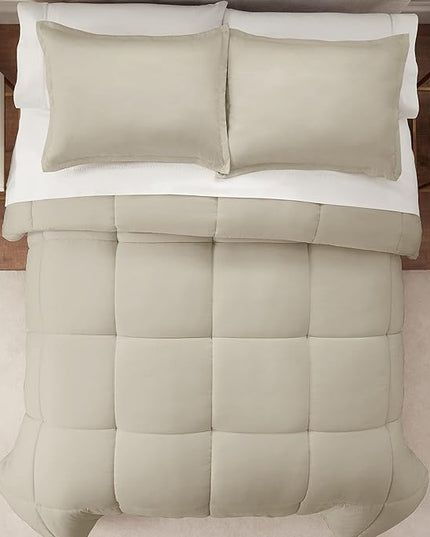 SERTA Simply Clean Ultra Soft Hypoallergenic Solid 3 Piece Comforter Set, King, Khaki - LeafyLoom