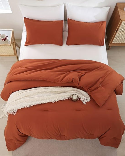 ROSGONIA King Size Comforter Set Burnt Orange,3pcs(1 Terracotta Comforter & 2 Pillowcases) Lightweight Boho Rust Fall Bedding Blanket All Season Quilt - LeafyLoom