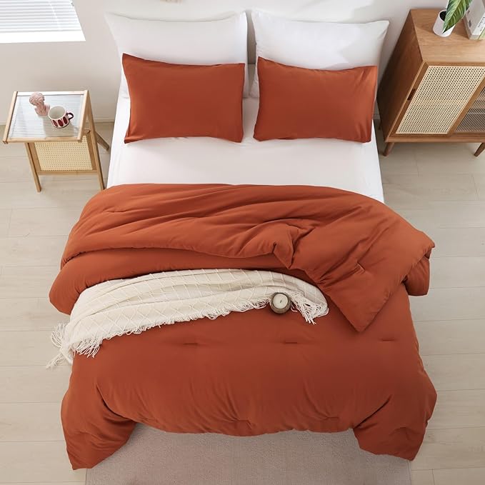ROSGONIA Twin Comforter for College Girls Boys Teens Burnt Orange, 1 Boho Comforter & 1 Pillowcase, Soft Kids Comforter Sets All Season Dorm Bedding - LeafyLoom