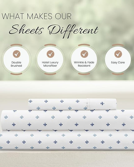 Linen Market 3 Piece Twin Bedding Sheet Set (Navy Blue Lilies) - Sleep Better Than Ever with These Ultra-Soft & Cooling Bed Sheets for Your Twin Size Bed - Deep Pocket Fits 16" Mattress - LeafyLoom