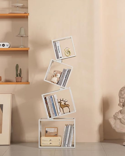 Bookshelf, 4-Tier Bookcase White, White Bookshelf, 4 Tier Bookshelf, 49''Tall Industrial Bookshelf, Modern Book Storage, Storage Shelves for CDs/Books/Home Decor, Display Shelf - LeafyLoom