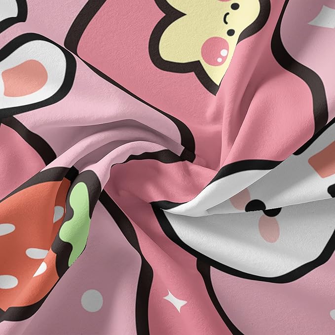Kawaii Rabbit Comforter,Strawberry Rabbit Comforter Set for Kids Teens Girls,3Pcs Bedding Set Printed Comforter with 2 Pillowcases,Down Alternative,Soft and Lightweight(Pink，King Size) - LeafyLoom