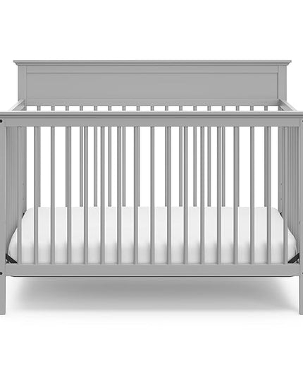 Storkcraft Carmel 5-in-1 Convertible Crib (Pebble Gray) - GREENGUARD Gold Certified, Converts to Toddler Bed & Full-Size Bed, Fits Standard Full-Size Crib Mattress, 4 Adjustable Mattress Heights - LeafyLoom