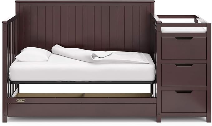 Graco Hadley 5-in-1 Convertible Crib and Changer with Drawer (Espresso) – GREENGUARD Gold Certified, Crib and Changing Table Combo with Drawer, Includes Baby Changing Pad, Converts to Full-Size Bed - LeafyLoom