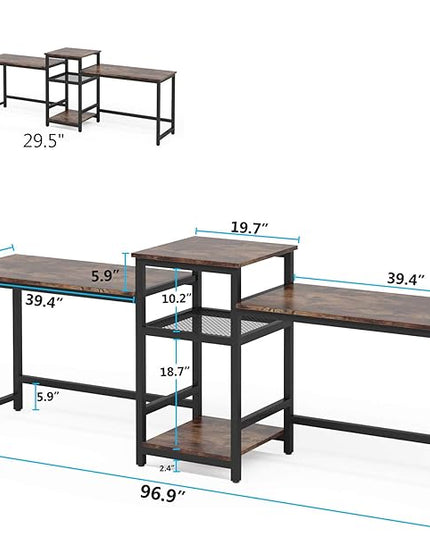 Tribesigns 96.9" Double Computer Desk with Printer Shelf, Extra Long Two Person Desk Workstation with Storage Shelves, Large Office Desk Study Writing Table for Home Office, Dark Brown - LeafyLoom