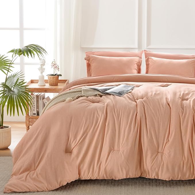 UNILIBRA Twin Comforter Set 5 Pieces - Orange Bed in a Bag Twin Size Soft for All Seasons - Cationic Dyeing Bedding Comforter Sets with Comforter, Flat Sheet, Fitted Sheet, Pillowcases & Shams - LeafyLoom