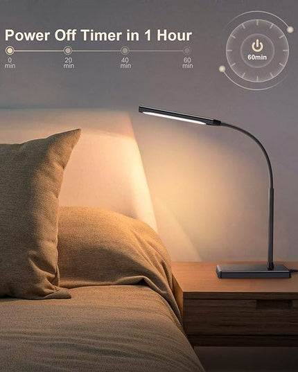 KEXIN LED Desk Lamp Touch Control Desk Lamp with USB Charging Port 5 Color Modes 6 Brightness Levels Dimmable Eye-caring Office Lamp with Memory Function 1h Timer Adjustable Gooseneck Table Lamp Black - LeafyLoom