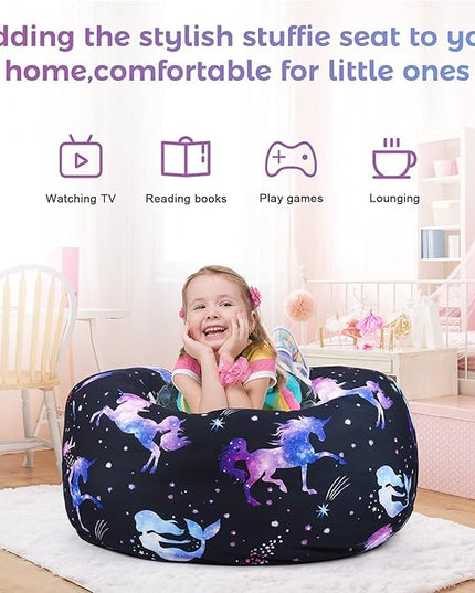 KABOER Bean Bag Cover for Kids,200L Stuffed Animal Storage Bean Bag Chair Cover |Stuffable Zipper Beanbag for Organizing Children Soft Plush Toys (32x29inch) - LeafyLoom
