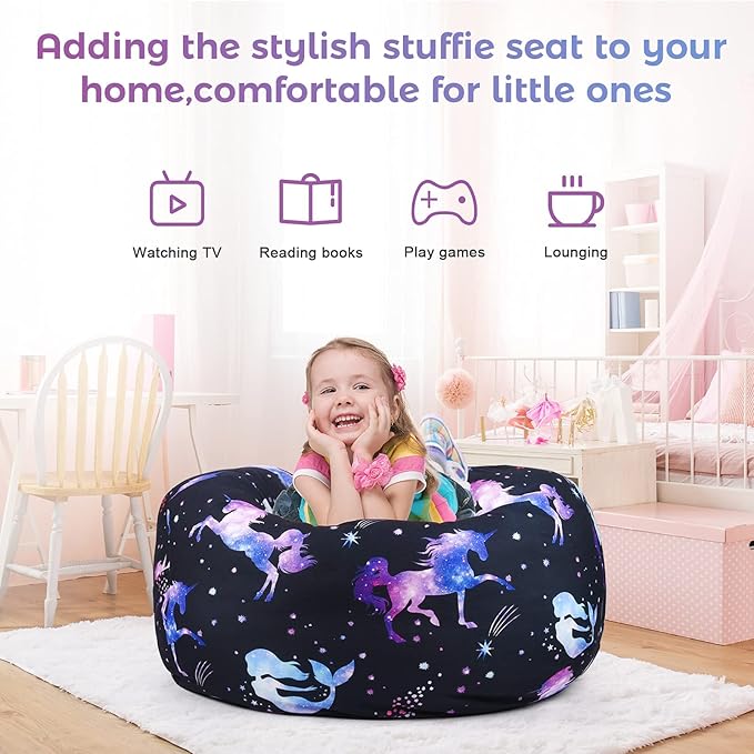 KABOER Bean Bag Cover for Kids,200L Stuffed Animal Storage Bean Bag Chair Cover |Stuffable Zipper Beanbag for Organizing Children Soft Plush Toys (32x29inch) - LeafyLoom