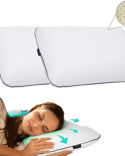 English Home 2 Pack Memory Foam Pillow, Breathable Height Adjustable Orthopedic Pillow, Cervical Pillow for Neck Pain, Machine Washable Side Sleeper Pillow, Neck Pillow, Hard, 16"x 24"x6" inch White - LeafyLoom