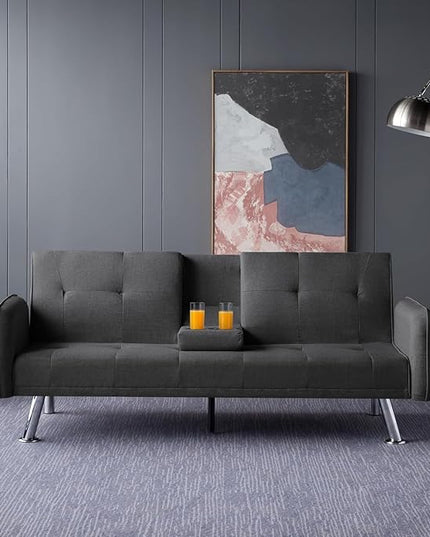 74.8" Living Room Furniture Sets Modern Tufted Loveseat Sofa Convertible Folding Futon Sleeper Couchbed with Cup Holder/Removable Armrests/Adjusting Backrest for Apartment,Office,Dark Grey Sofá - LeafyLoom