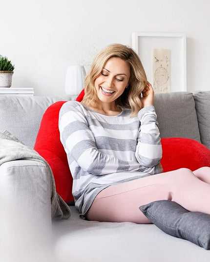 A Nice Night Faux Fur Reading Pillow Bed Wedge Large Adult Children Backrest with Arms Back Support for Sitting Up in Bed/Couch for Bedrest, Red - LeafyLoom