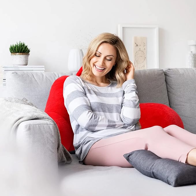 A Nice Night Faux Fur Reading Pillow Bed Wedge Large Adult Children Backrest with Arms Back Support for Sitting Up in Bed/Couch for Bedrest, Red - LeafyLoom