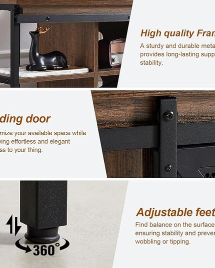 HOMISSUE Corner TV Stand, Corner TV Stand for 55 60 Inch TV, Industrial & Farmhouse Corner Entertainment Center w/Sliding Barn Door, Corner TV Cabinet for Living Room, Brown - LeafyLoom