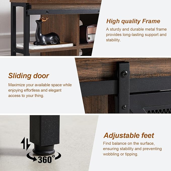 HOMISSUE Corner TV Stand, Corner TV Stand for 55 60 Inch TV, Industrial & Farmhouse Corner Entertainment Center w/Sliding Barn Door, Corner TV Cabinet for Living Room, Brown - LeafyLoom