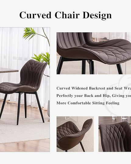 YOUNIKE Dining Chairs Set of 2, Upholstered Leather Dining Room Chairs, Modern Kitchen Chairs Living Room Bedroom Side Chairs with Wide Curved Back and Adjustable Metal Legs, Espresso Brown - LeafyLoom