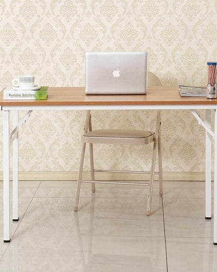 SogesGame Computer Desk, 47 Inch Modern Simple Style Folding Tables, Home Office Writing Desk, Folding Table, No Install Needed, Teak White - LeafyLoom