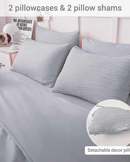 8 Piece Woven Texture King Size Comforter Set Grey, Bed in A Bag Bedding King with Comforter and Sheets, Soft Lightweight Comforter Set with Deocor Throw Pillow, Grey - LeafyLoom
