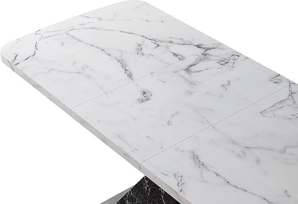 NicBex 62.99Inch Expandable Dining Table,Modern Kitchen Table with White Marble Tabletop and MDF White X-Shape Legs for 6 to 8,Large Dining Room Table for Kitchen,Meeting Living Room,Antique White - LeafyLoom