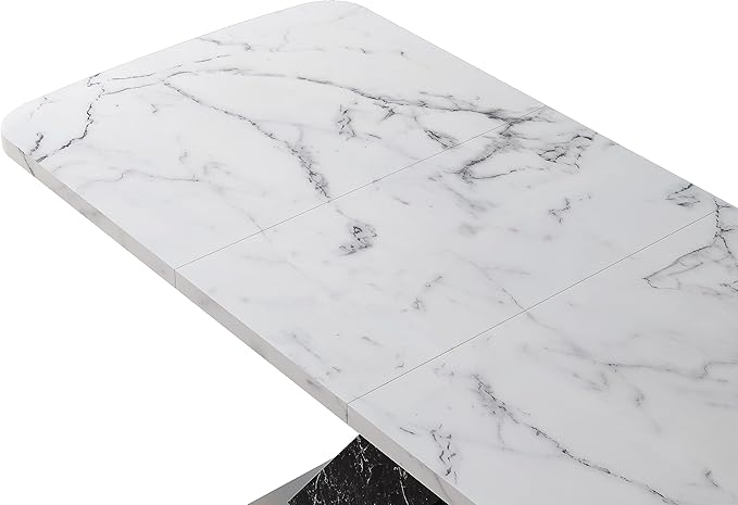 NicBex 62.99Inch Expandable Dining Table,Modern Kitchen Table with White Marble Tabletop and MDF White X-Shape Legs for 6 to 8,Large Dining Room Table for Kitchen,Meeting Living Room,Antique White - LeafyLoom