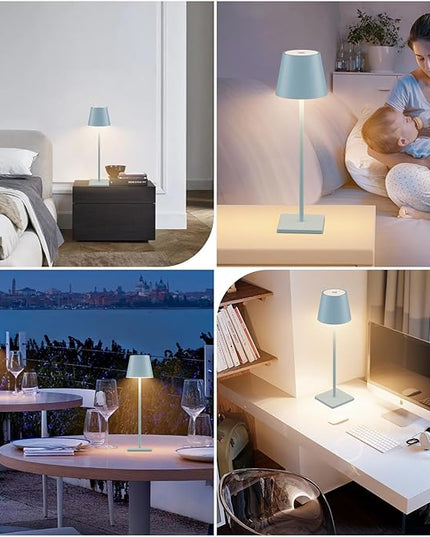 2 Packs Rechargeable LED Table Lamp,Outdoor Cordless Table Lamp Waterproof Portable, Stepless Dimmable Modern Lamp for Restaurant/Bedroom/Outdoor (Blue) - LeafyLoom