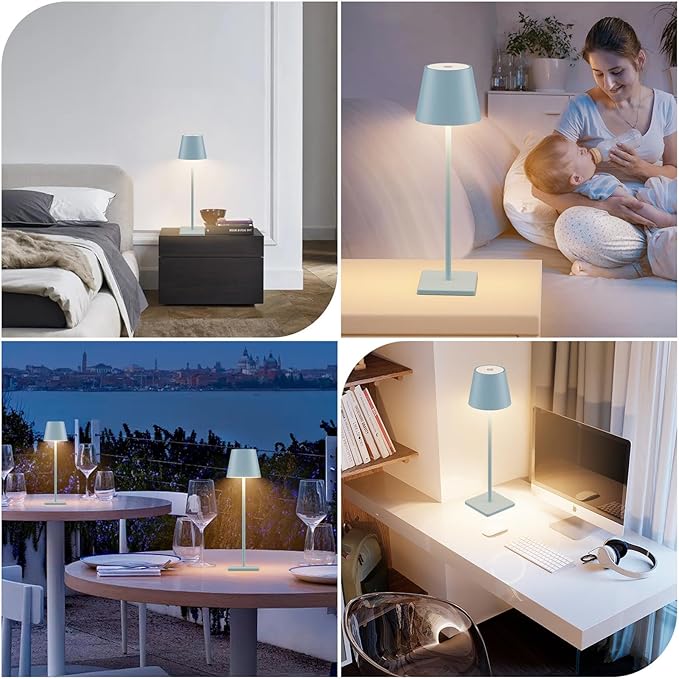 2 Packs Rechargeable LED Table Lamp,Outdoor Cordless Table Lamp Waterproof Portable, Stepless Dimmable Modern Lamp for Restaurant/Bedroom/Outdoor (Blue) - LeafyLoom