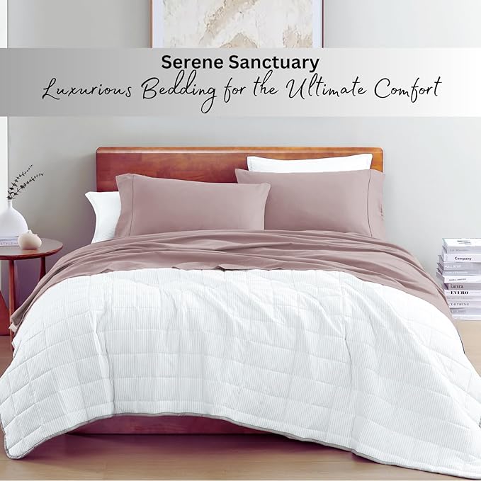 LANE LINEN Queen Size Sheets Set, 100% Organic Cotton Sheet Set, 4 Pc Queen Sheets, Percale Weave, Breathable Cooling Sheets, Hotel Quality Queen Size Deep Pocket Sheet Sets, Oeko-Tex Sheets - Lilac - LeafyLoom