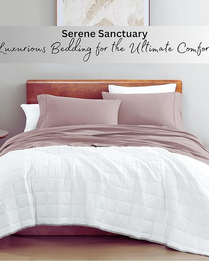 LANE LINEN 100% Organic Cotton Bed Sheets, 3 Pc Cotton Twin Bed Sheets Set, Breathable Bedsheets Twin Size Bed, Hotel Lluxury Sheets, 15" Deep Twin Bed Fitted Sheet - Lilac - LeafyLoom