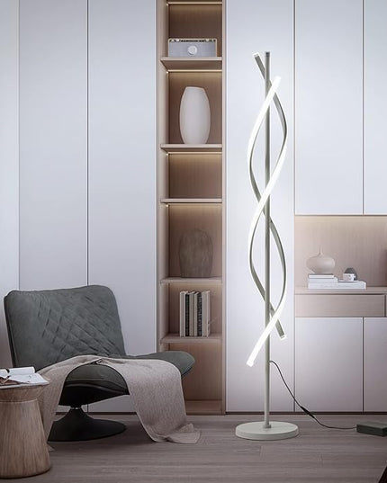LED Floor Lamps for Living Room,Spiral Modern Floor Lamp with Remote Control 60 Inch Dimmable White Floor Lamp 48W Standing Lamp with Timer 3 Color Temperature Corner Floor Lamp for Bedroom - LeafyLoom