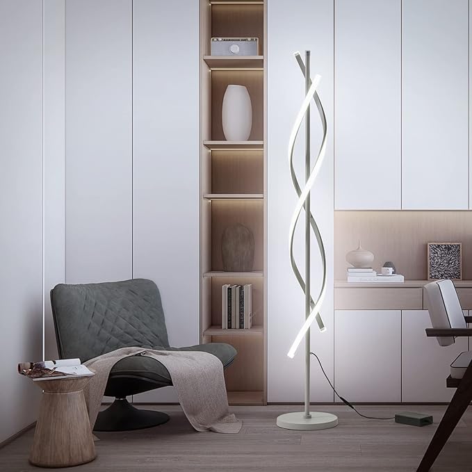 LED Floor Lamps for Living Room,Spiral Modern Floor Lamp with Remote Control 60 Inch Dimmable White Floor Lamp 48W Standing Lamp with Timer 3 Color Temperature Corner Floor Lamp for Bedroom - LeafyLoom