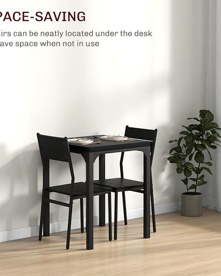 HOMCOM 3 Piece Dining Table Set for 2, Modern Kitchen Table and Chairs, Dining Room Set for Breakfast Nook, Small Space, Apartment, Space Saving, Black - LeafyLoom