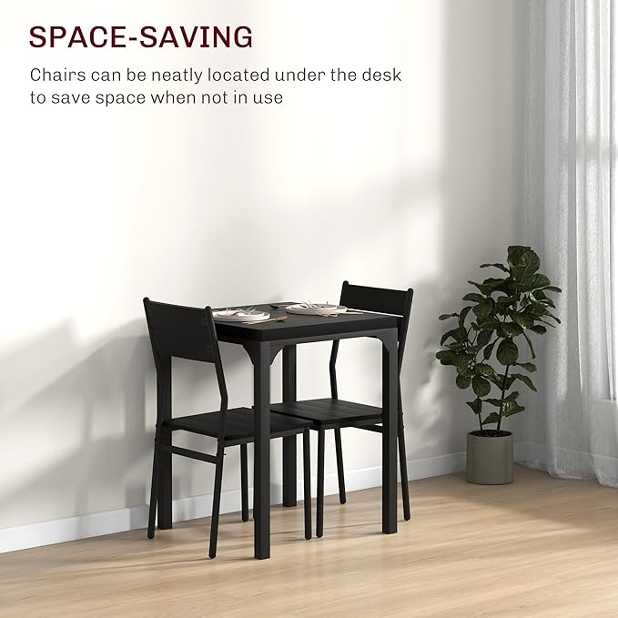 HOMCOM 3 Piece Dining Table Set for 2, Modern Kitchen Table and Chairs, Dining Room Set for Breakfast Nook, Small Space, Apartment, Space Saving, Black - LeafyLoom