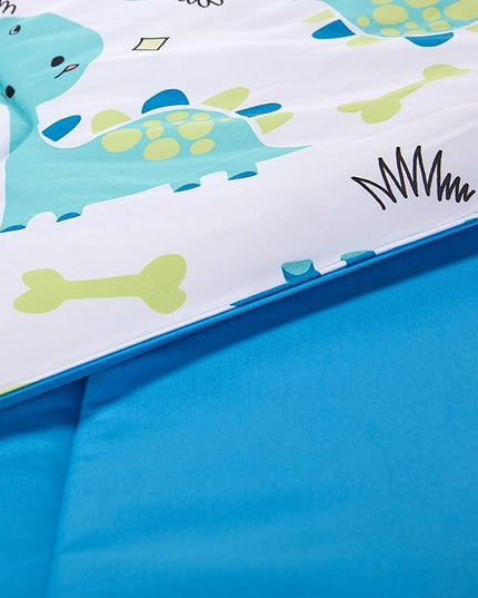 SLEEP ZONE Kids Twin Bedding Comforter Set - Super Cute & Soft Kids Bedding 5 Pieces Set with Comforter, Sheet, Pillowcase & Sham (Cute Dino) - LeafyLoom