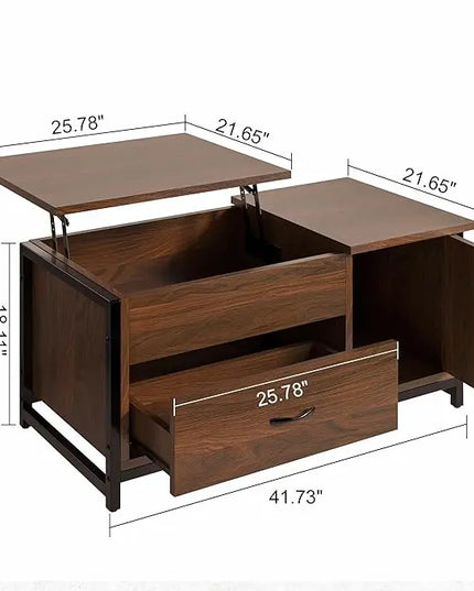 FABATO 41.7" Lift Top Coffee Table with Storage Drawer& Hidden Compartment Barn Door Cabinet Center Sofa Console Table for Living Room Farmhouse Industrial Wood, Espresso - LeafyLoom