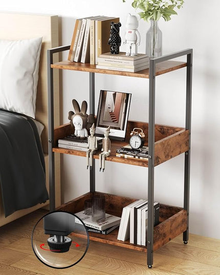 Bookshelf, 3 Tier Industrial Small Book Shelf, Small Storage Bookcase with Organizer, Freestanding Open Shelf for Small Spaces, Bedroom, Living Room, Retro Brown BS70FB - LeafyLoom
