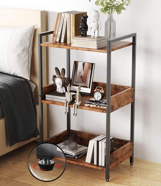 Bookshelf, 3 Tier Industrial Small Book Shelf, Small Storage Bookcase with Organizer, Freestanding Open Shelf for Small Spaces, Bedroom, Living Room, Retro Brown BS70FB - LeafyLoom