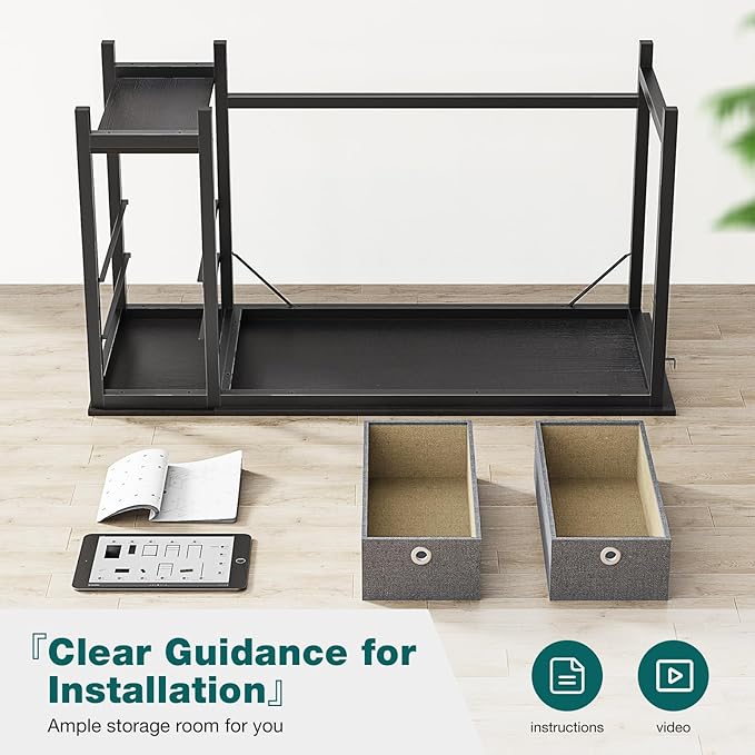 SMUG Computer Desk with Storage Drawers, 47 Inch Small Office Desk Modern Simple Workstation Study Writing Table for Home Bedroom, Black - LeafyLoom