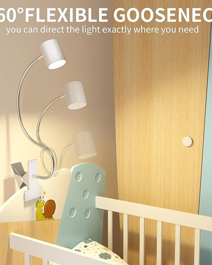 Dott Arts Desk Lamp,USB Clip On Light with 3 Color Modes,LED 10 Levels Brightness Reading Lamp, 360°Gooseneck Book Light,Eye-Care Reading Light for Home Office,Headboards White… - LeafyLoom