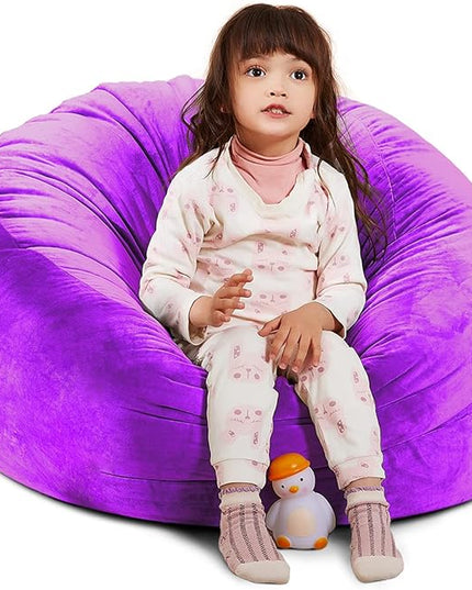Bean Bag Chair Cover, Stuffed Animal Storage, Plush Toys Organizer Holder, Beanbag Chairs Cover for Kids Teans and Adults Super Soft and Comfortable Fabric X-Large with Handle and Zipper -Round Purple - LeafyLoom