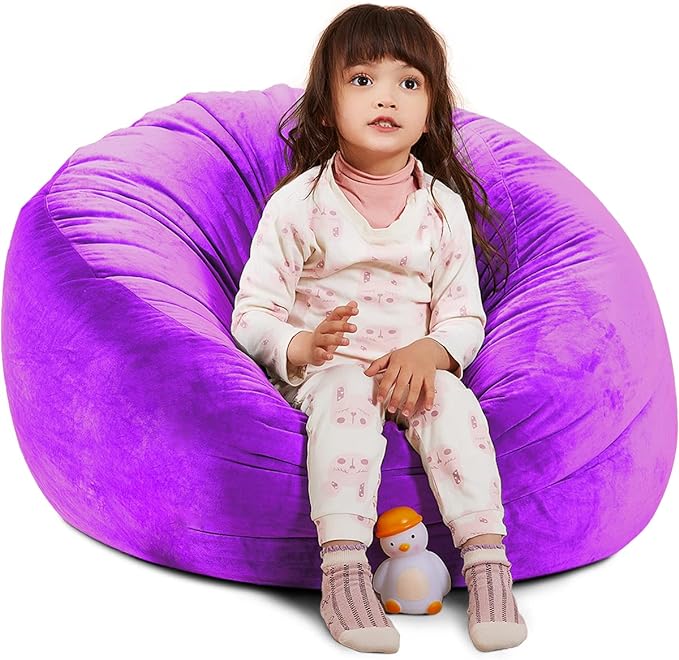 Bean Bag Chair Cover, Stuffed Animal Storage, Plush Toys Organizer Holder, Beanbag Chairs Cover for Kids Teans and Adults Super Soft and Comfortable Fabric X-Large with Handle and Zipper -Round Purple - LeafyLoom