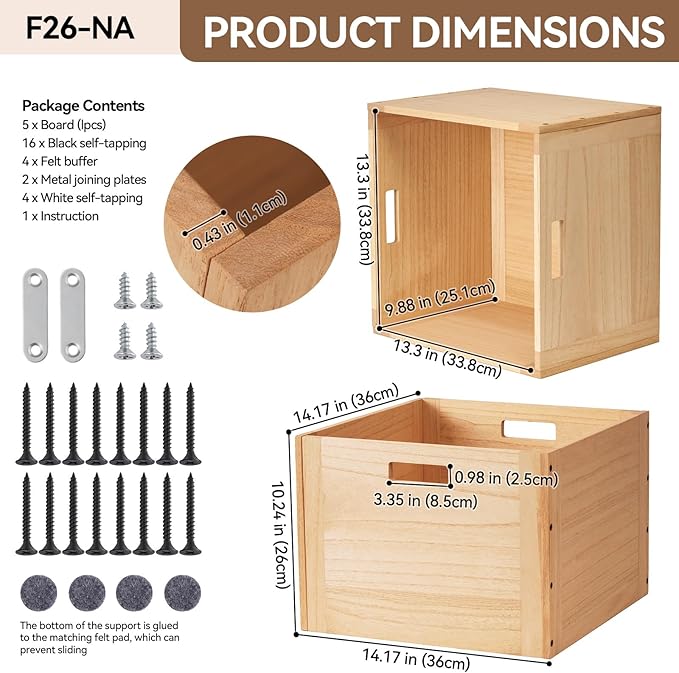KIRIGEN Stackable Wood Storage Cube/Basket/Bins Organizer for Home Books Clothes Toy Modular Open Cubby Storage System - Office Bookcase Closet Shelves F26-NA - LeafyLoom