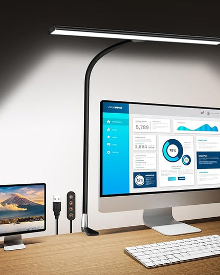 LED Desk Lamps for Home Office, Gooseneck Desk Lamps with Clamp, 30 Lighting Modes Adjustable, 18W Eye-Caring Desk Light, for Reading, Study, Workbench - LeafyLoom