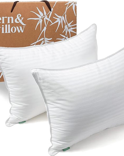 Fern and Willow Pillows for Sleeping - King Size 20"x36", 2 Pack - Premium Down Alternative, Hotel Bed Pillow Set - Luxury, Plush Cooling Gel Pillow, Hypoallergenic - Perfect for Back & Side Sleepers - LeafyLoom