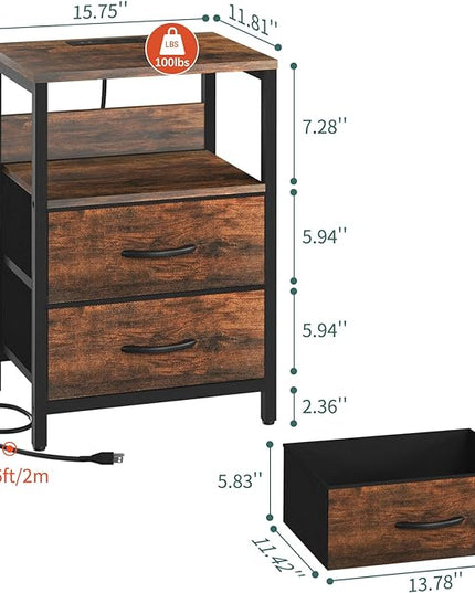 Yoobure Nightstand with Charging Station, LED Night Stand with Fabric Drawers and Storage Shelf for Bedroom, Nightstands Bedside Tables with USB Ports & Outlets, Small Night Stands, Bed Side Table - LeafyLoom