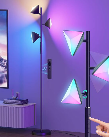 RGBCW Floor Lamp, 36W Color Changing LED Tree Floor Lamp, Stepless Dimmable Tall Standing Lamp with Remote & Touch Control, 2700K-6500K Modern Floor Lamps for Living Room, Bedroom, Gaming Room,Office - LeafyLoom