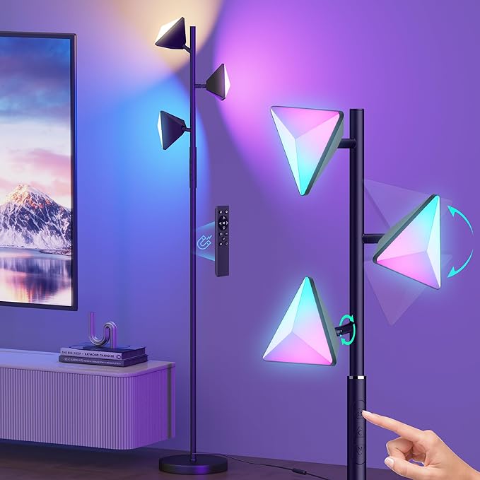 RGBCW Floor Lamp, 36W Color Changing LED Tree Floor Lamp, Stepless Dimmable Tall Standing Lamp with Remote & Touch Control, 2700K-6500K Modern Floor Lamps for Living Room, Bedroom, Gaming Room,Office - LeafyLoom