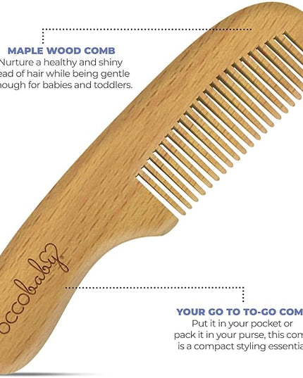 OCCObaby Wooden Baby Hairbrush Set for Newborns & Toddlers - Baby Comb for Cradle Cap - Baby Comb and Brush Set for Baby Grooming - Baby Scalp Brush for Cradle Cap - Toddler Comb - LeafyLoom