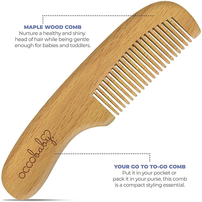 OCCObaby Wooden Baby Hairbrush Set for Newborns & Toddlers - Baby Comb for Cradle Cap - Baby Comb and Brush Set for Baby Grooming - Baby Scalp Brush for Cradle Cap - Toddler Comb - LeafyLoom
