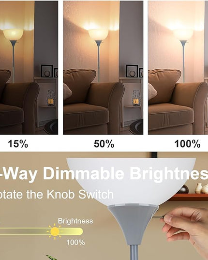 Floor Lamp, LED Standing Lamp 3 Way Dimmable Brightness Floor Lamp Rotary Switch Floor Lamps Modern Industrial Lamp with Shade, Tall Lamps for Living Room Bedroom Office Dining Room (Grey) - LeafyLoom