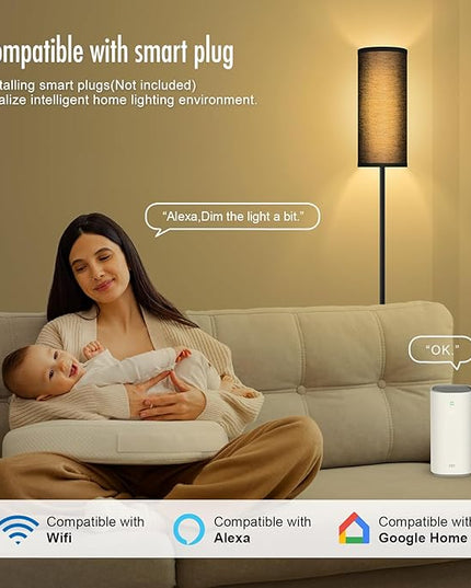 BoostArea Floor Lamps for Living Room, Dimmable floor lamp with 3 Color Temperatures Bulb, Black LED Floor Lamp, Modern Standing Lamp for Bedroom/Office/Study/Farmhouse(9W LED Bulb, Black Linen Shade) - LeafyLoom